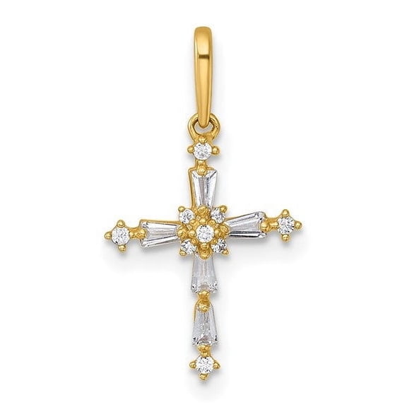 14k Gold Fancy CZ Cross 20mm Charm Pendant