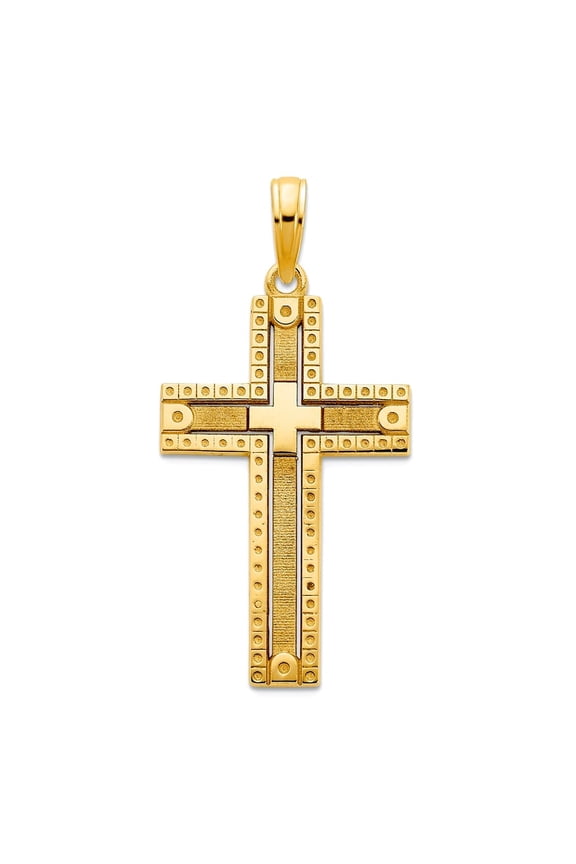 14k Gold Fancy Sand Blasted Religious Faith Cross Pendant Necklace 15.22mm Wide 0.9mm Thick Pendant for Women