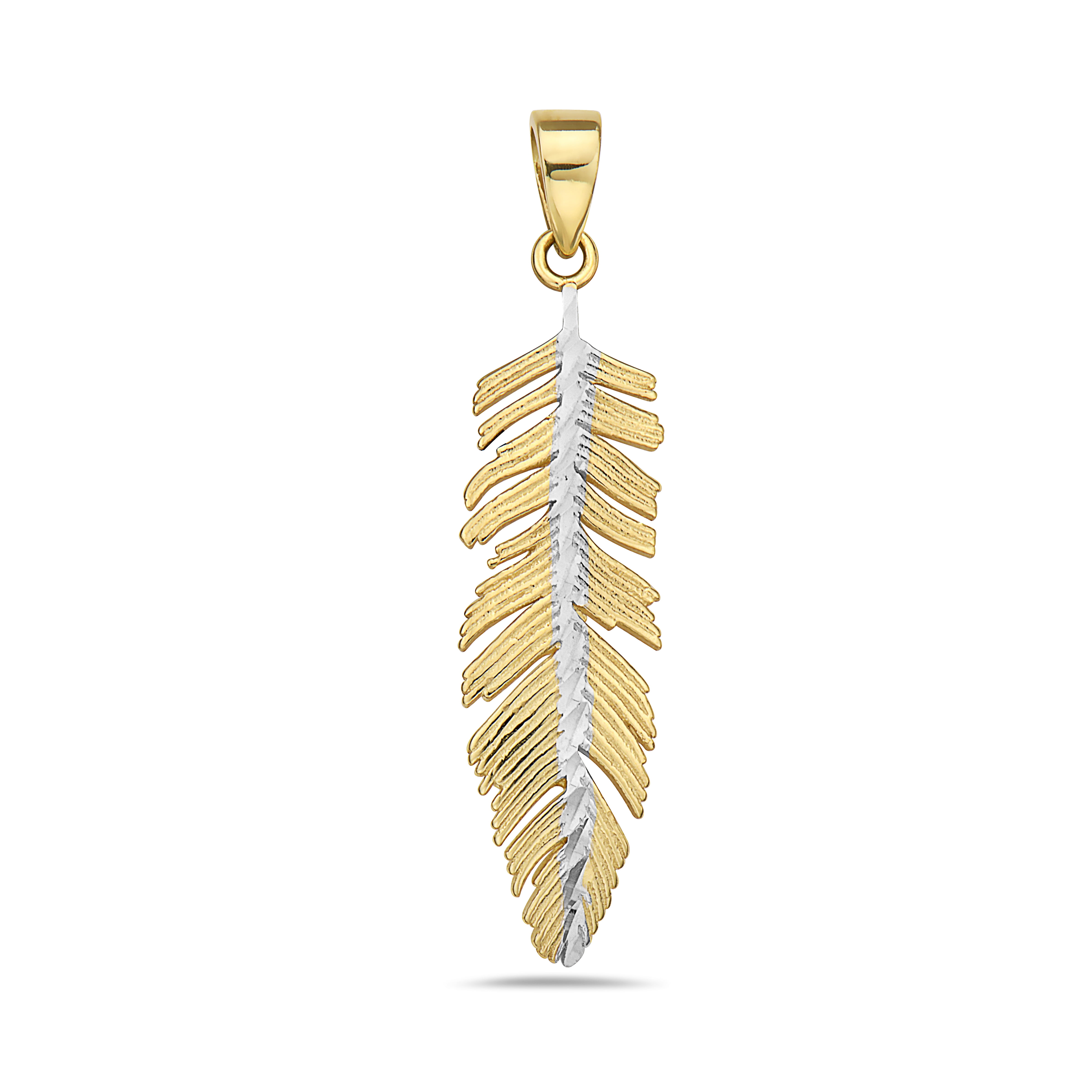 18K Gold Feather Pendant Necklace | Gold Feather Charm Black Cord | Cadar