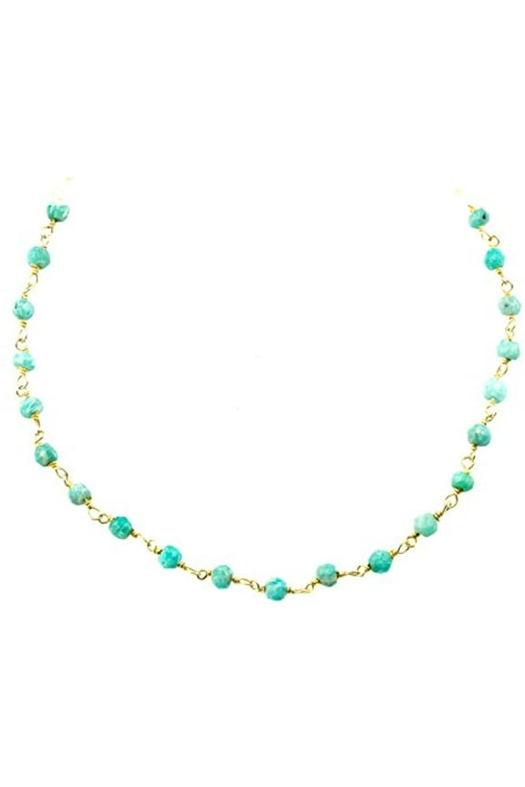 14k Gold Filled Amazonite Necklace Green Blue Faceted Beaded Goldtone Chain Link, 18" Designed for Adult Women