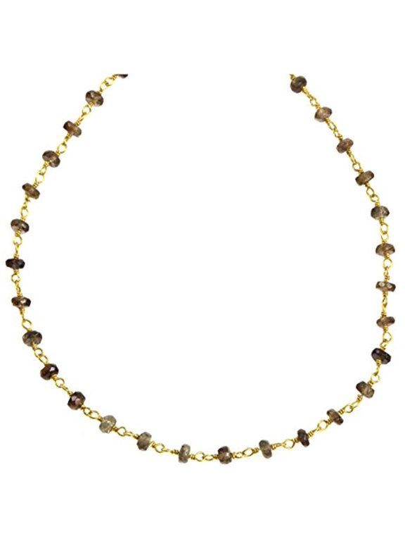 14k Gold Filled Andalusite Necklace Faceted Gemstone Beaded Goldtone Chain 18" Designed for Adult Women