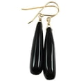 thumbnail image 1 of 14k Gold Filled Black Onyx Earrings Smooth Rounded Narrow Teardrop Large Long Drop Dangles, 2.1" Designed for Adult Women, 1 of 5