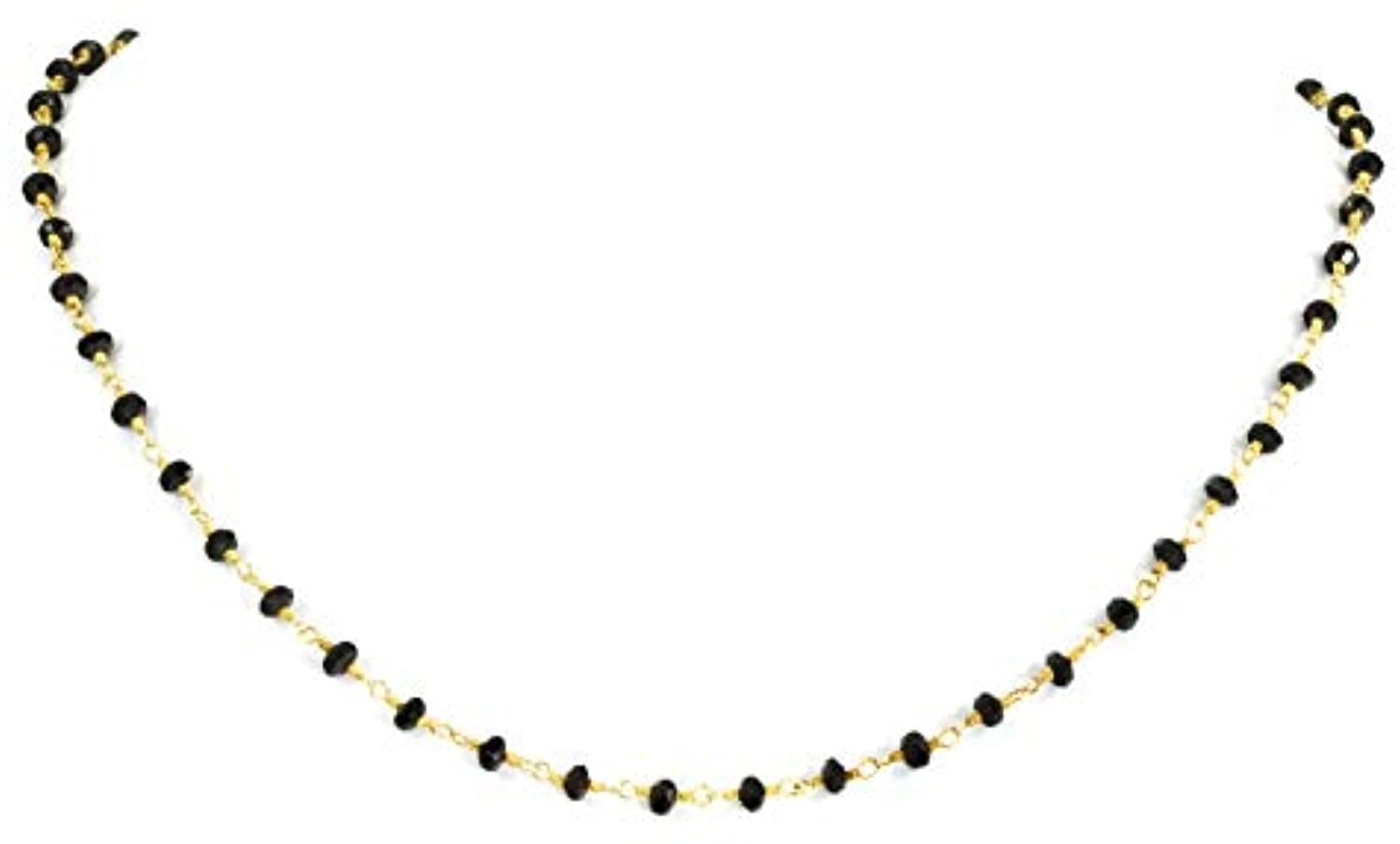 14k Gold Filled Black Spinel Necklace Faceted Beaded Goldtone Chain, 18"