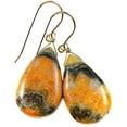 thumbnail image 1 of 14k Gold Filled Bumble Bee Jasper Earrings Large Briolette Teardrops Smooth Puffed Yellow Orange Pear Cut Designed for Adult Women, 1 of 5