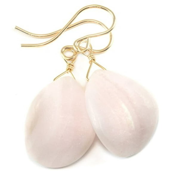 14k Gold Filled Calcite Earrings Pink Mangano Smooth Curved Teardrop Matte Briolette Designed for Adult Women
