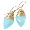 thumbnail image 1 of 14k Gold Filled Chalcedony Earrings Aqua Blue Faceted Pointed Briolette Wire Wrapped Simple Drop Dangles Designed for Adult Women, 1 of 5