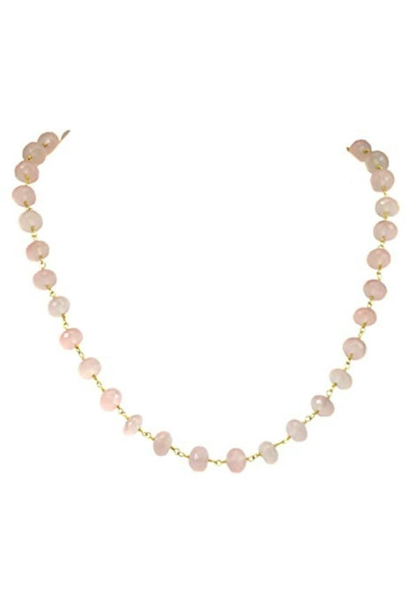 14k Gold Filled Chalcedony Necklace Pink Faceted Large Round Goldtone Beaded Chain Wired, 24" Designed for Adult Women