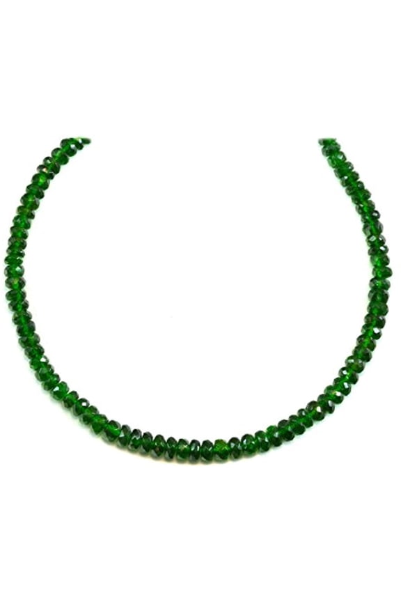 14k Gold Filled Chrome Diopside Necklace Green Faceted Rondelles Continuous Solid Strand Bead, 18"