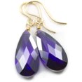 thumbnail image 1 of 14k Gold Filled Cubic Zirconia Earrings Deep Violet Blue Simulated Tanzanite Teardrop Dangle Large Long Designed for Adult Women, 1 of 4