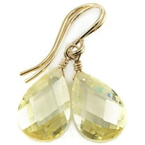 14k Gold Filled Cubic Zirconia Earrings Faceted Pear Soft Light Yellow Simulated Diamond Teardrop in CZ Simple Drops Designed for Adult Women 1.2"