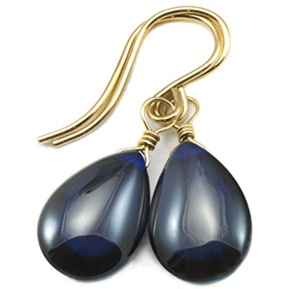 14k Gold Filled Cubic Zirconia Earrings Smooth Teardrops Dark Blue Simulated Sapphires In Cz Dangle Drops Designed for Adult Women and s