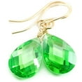 thumbnail image 1 of 14k Gold Filled Cubic Zirconia Green Earrings Faceted Pear Teardrop Simulated Peridot In Cz 1.2" Classic Everyday Drops Designed for Adult Women, 1 of 4