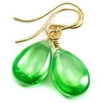 thumbnail image 1 of 14k Gold Filled Cubic Zirconia Green Earrings Smooth Pear Teardrop Simulated Peridot In Cz Everyday Simple Dangles Designed for Adult Women, 1 of 4