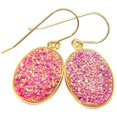 thumbnail image 1 of 14k Gold Filled Drusy Earrings Pink Druzy Large Oval Teardrop Goldtone Bezel Set Simple Drops Designed for Adult Women, 1 of 5