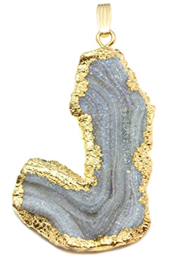 14k Gold Filled Drusy Necklace Pendant Large Gray Mushroom Druzy Crystals Golden Electroplated Sides Designed for Adult Women