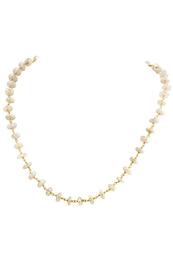 14k Gold Filled Freshwater Cultured Pearl Button Necklace Goldtone Chain Link (8.0-8.5mm), 24" Designed for Adult Women
