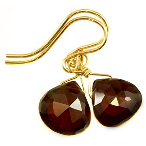 14k Gold Filled Garnet Earrings Red Faceted Heart Briolette Teardrops Deep Rich Color Small Dainty Everyday Drops Designed for Adult Women