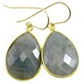 thumbnail image 1 of 14k Gold Filled Labradorite Earrings Goldtone Bezel Set Blue Flash Faceted Long Large Wide Soft Gray Teardrop Drops Designed for Adult Women, 1 of 5