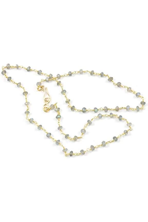 14k Gold Filled Labradorite Necklace Beaded Goldtone Chain Link Blue Flash 18" Designed for Adult Women