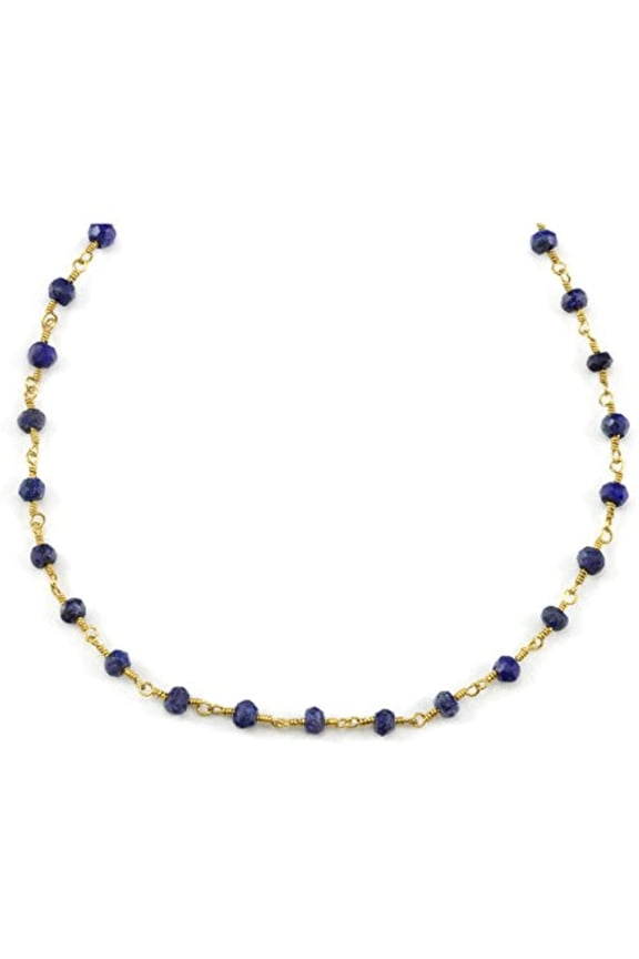 14k Gold Filled Lapis Lazuli Blue Necklace Faceted Beaded Goldtone Chain Blue, 18" Designed for Adult Women