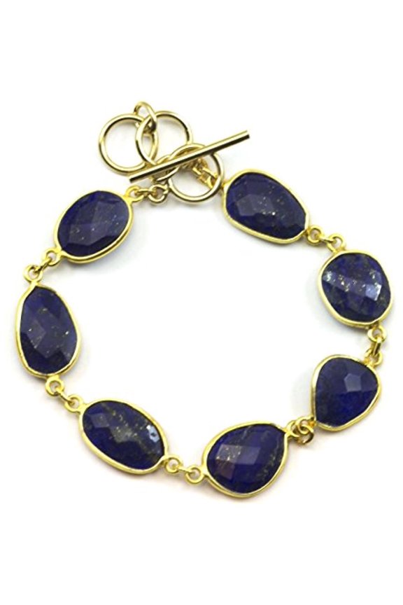 14k Gold Filled Lapis Lazuli Bracelet Bezel Large Off Round Blue Adjustable Goldtone Bezeled, 7" 8" Designed for Adult Women