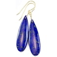 thumbnail image 1 of 14k Gold Filled Lapis Lazuli Earrings Large Long Smooth Teardrops Blue Pyrite Flecks Drops Designed for Adult Women, 1 of 5