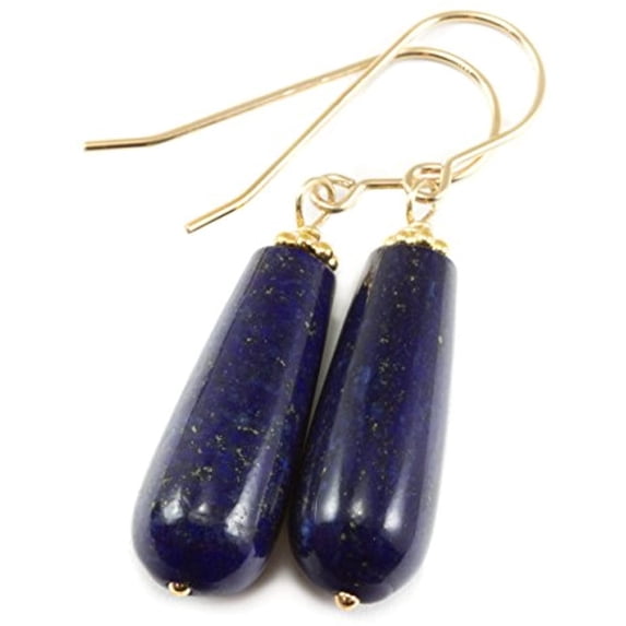 Spyglass Designs 14k Gold Filled Lapis Lazuli Earrings 1.5" Round Teardrop Simple Jewelry for Women