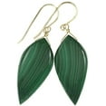 thumbnail image 1 of 14k Gold Filled Malachite Earrings Green Pointed Teardrop Large Striped Smooth Drops Simple 2 Inch Designed for Adult Women, 1 of 5
