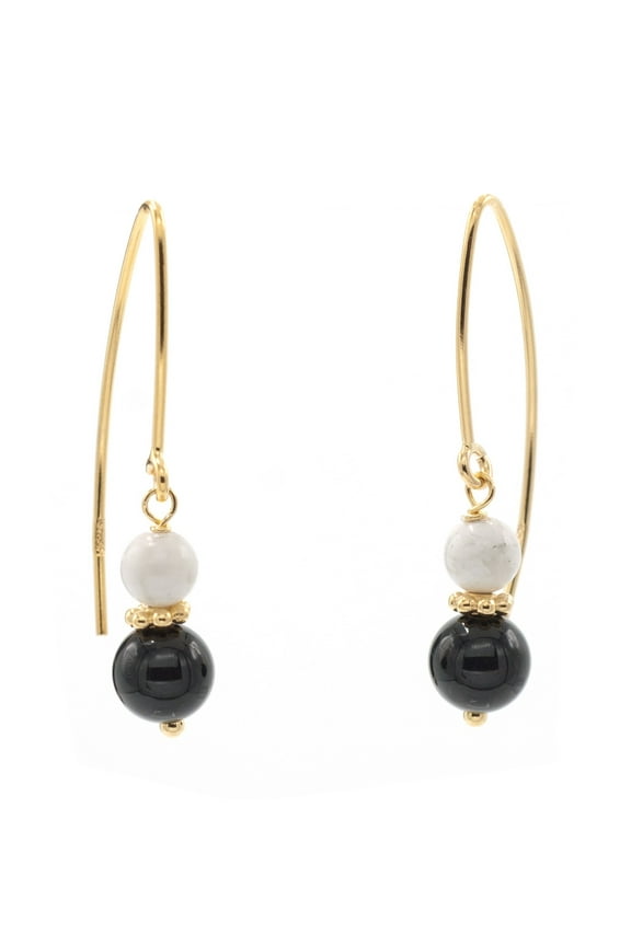 14k Gold-Filled Marquise-Shaped Earrings White Howlite and Black Onyx Drops