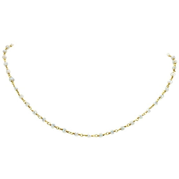 14k Gold Filled Moonstone Necklace Blue Rainbow Flash Gems Beaded Goldtone Chain 18" Designed for Adult Women