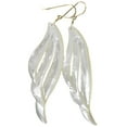 thumbnail image 1 of 14k Gold Filled Mother of Pearl Earrings White Carved Extra Large MOP Long Wing Shaped 3.4" Designed for Adult Women, 1 of 5