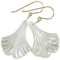 thumbnail image 1 of 14k Gold Filled Earrings White Carved Wide Fan Leaf Shape MOP Drops Designed for Adult Women, 1 of 5