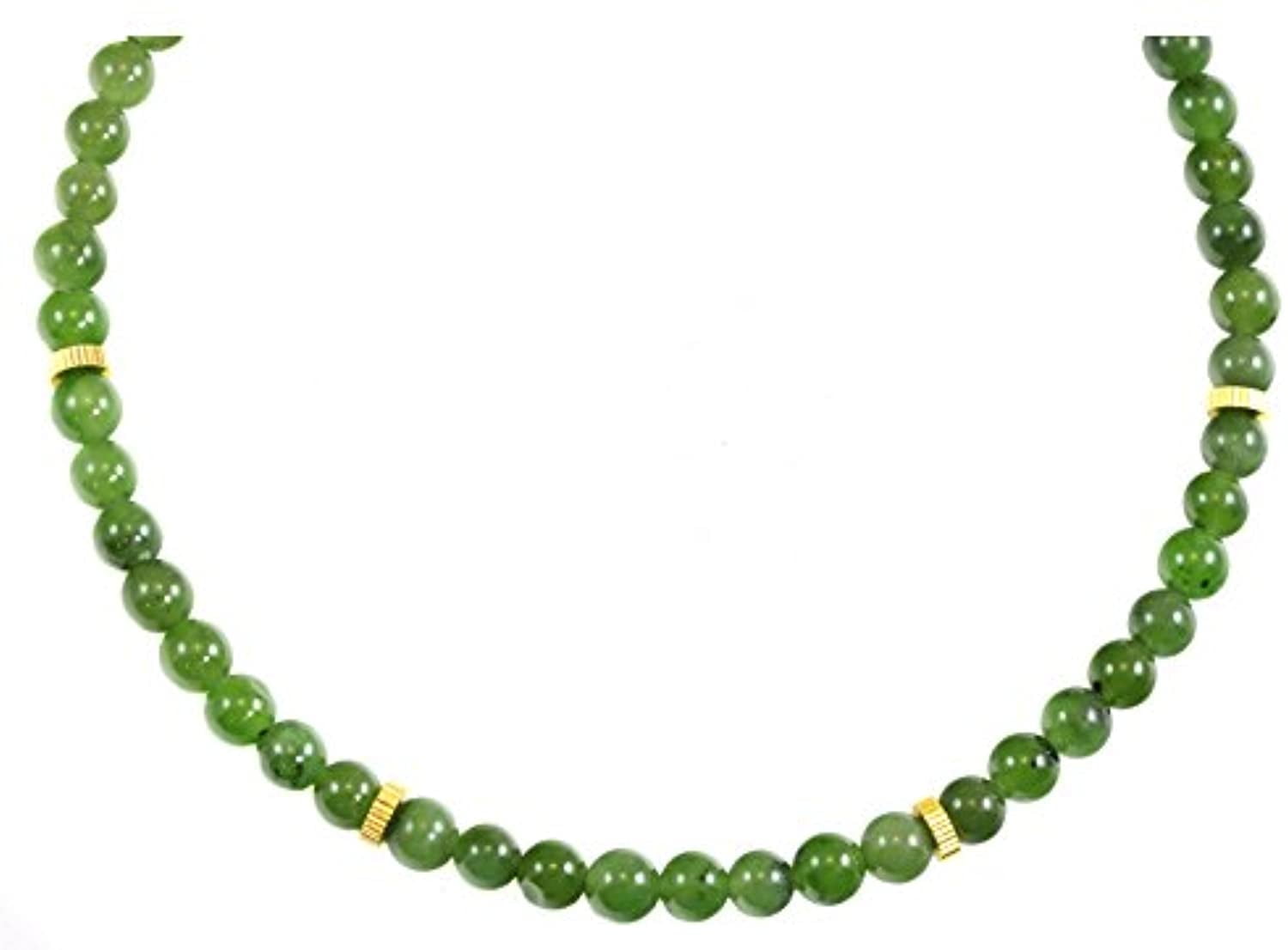 SPYGLASS DESIGNS 14k Gold Filled Nephrite Jade Necklace Solid Strand Green Smooth Round Goldtone Accents, 20" Designed for Adult Women