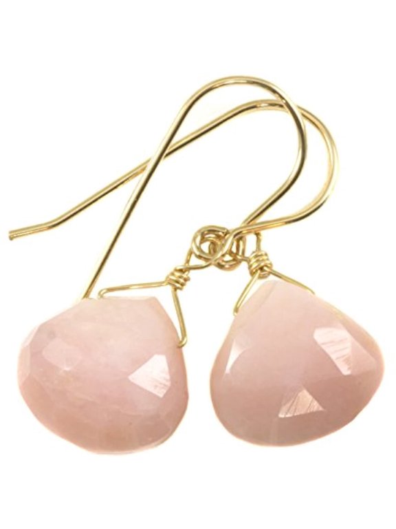 14k Gold Filled Opal Earrings Soft Pink Faceted Heart Shaped Simple Dainty Drops Designed for Adult Women