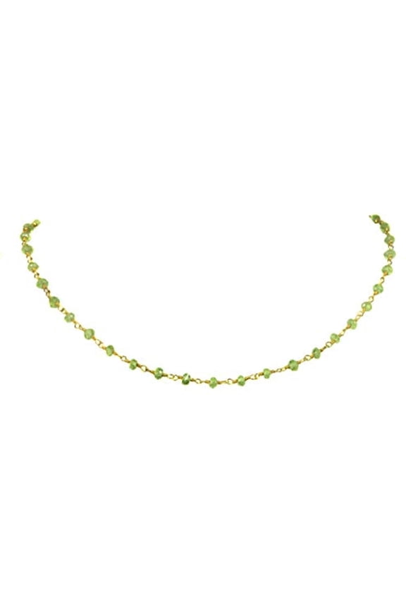 14k Gold Filled Peridot Necklace Green Gemstone Faceted Beaded Goldtone Wired Chain 18" Designed for Adult Women