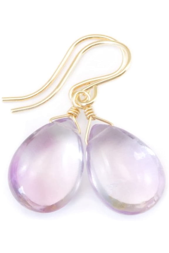 14k Gold Filled Pink Amethyst Earrings Smooth Pear Tear Drops Simple Everyday Dangle Drops for Adult Women