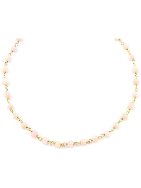 14k Gold Filled Pink Opal Necklace Peruvian Faceted Beaded Goldtone Dainty Chain, 18" Designed for Adult Women