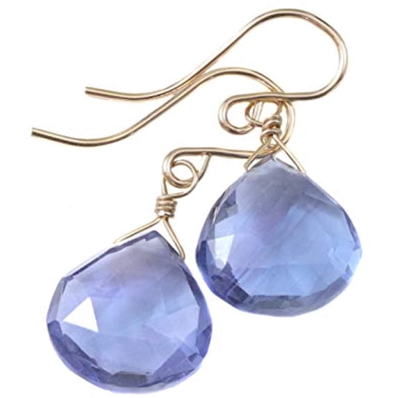 14k Gold Filled Purple Lavender Simulated Tanzanite Earrings Faceted Teardrop Briolette Drops