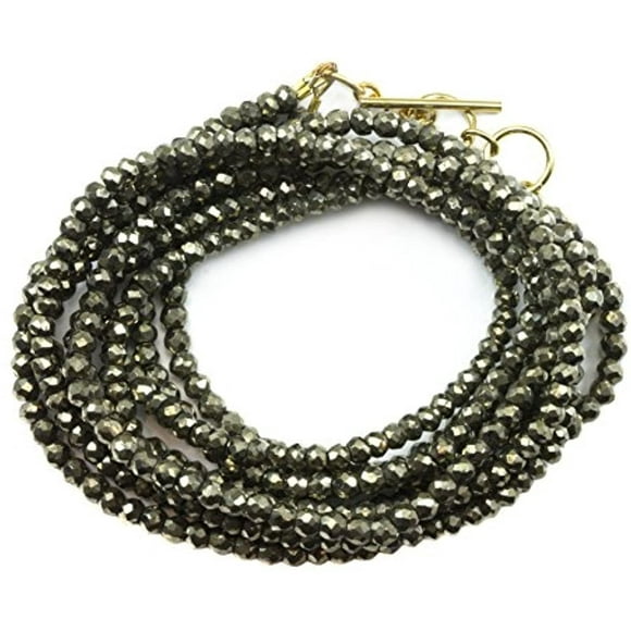14k Gold Filled Pyrite Necklace or Wrap Bracelet Triple Strand Adjustable Beaded Goldtone Accts, 21" 22" 6.5" 7.5" Designed for Adult Women