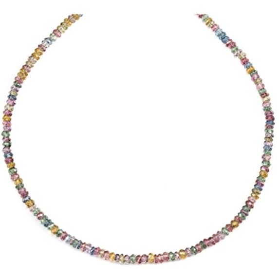 14k Gold Filled Quartz Necklace Multi Colored Mystic Finish Faceted Solid Strand Simple Dainty, 18" Designed for Adult Women