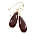 thumbnail image 1 of 14k Gold Filled Red Simulated Ruby Earrings Long Narrow Faceted Teardrops Simple Drops 1.5 Inch Designed for Adult Women, 1 of 5