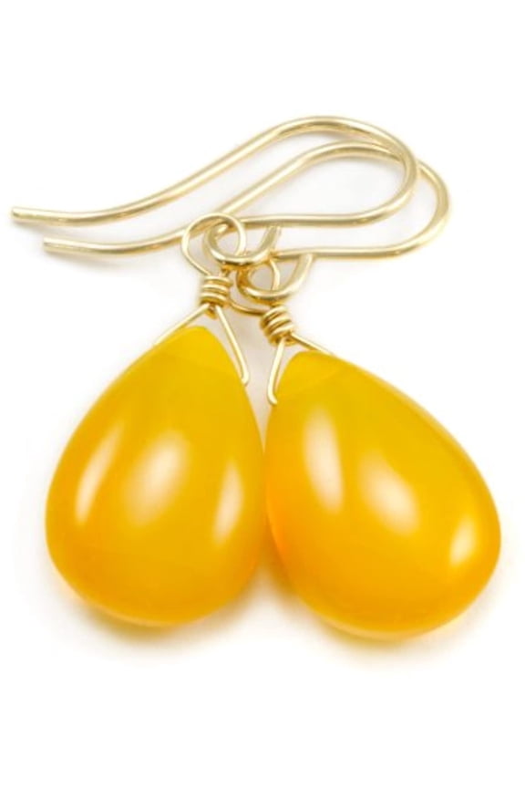 14k Gold Filled Simulated Amber Earrings Honey Yellow Smooth Pear Tear Drop Designed for Adult Women