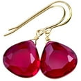 thumbnail image 1 of 14k Gold Filled Simulated Sapphire Hot Pink Earrings Faceted Heart Shaped Briolette Drops Designed for Adult Women, 1 of 5