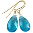 thumbnail image 1 of 14k Gold Filled Sky Blue Simulated London Topaz Earrings Briolette Faceted Teardrop Classic Simple Drops Spyglass Designs, 1 of 5