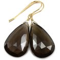 thumbnail image 1 of 14k Gold Filled Smoky Quartz Earrings Fat Large Faceted Pear Shaped Smokey Teardrop Briolettes Designed for Adult Women, 1 of 4