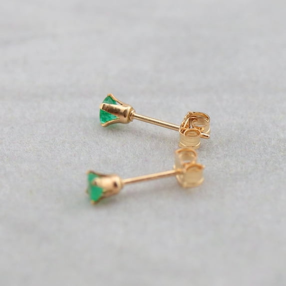 14k Gold Filled Tiny 3mm Round Natural Zambian Emerald Stud Earrings Gift Boxed