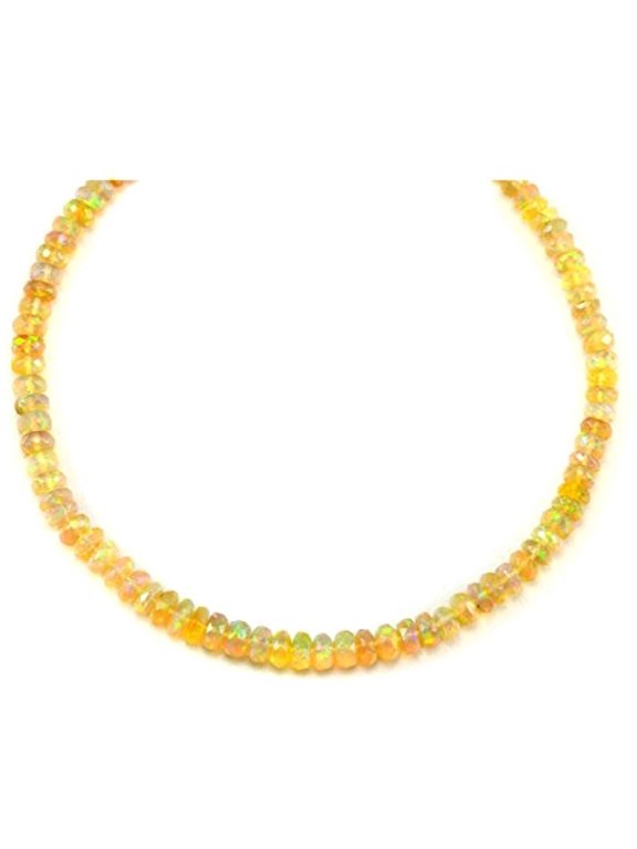 14k Gold Filled Welo Opal Colorful Rainbow Necklace Solid Strand Bead Chain, 20" Designed for Adult Women