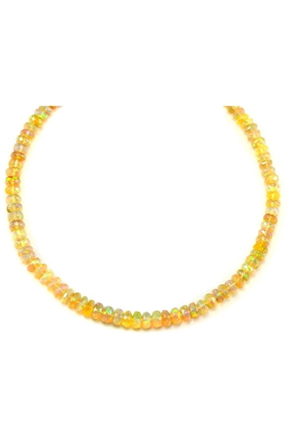 14k Gold Filled Welo Opal Colorful Rainbow Necklace Solid Strand Bead Chain, 20" Designed for Adult Women