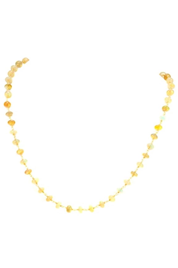 14k Gold Filled Welo Opal Necklace Multi Fire Round Smooth Goldtone Wired Beaded Chain Link, 18" Designed for Adult Women