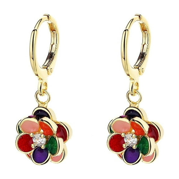 14k Gold Plated Floral Dangle Drop Earrings with Crystals from Swarovski
